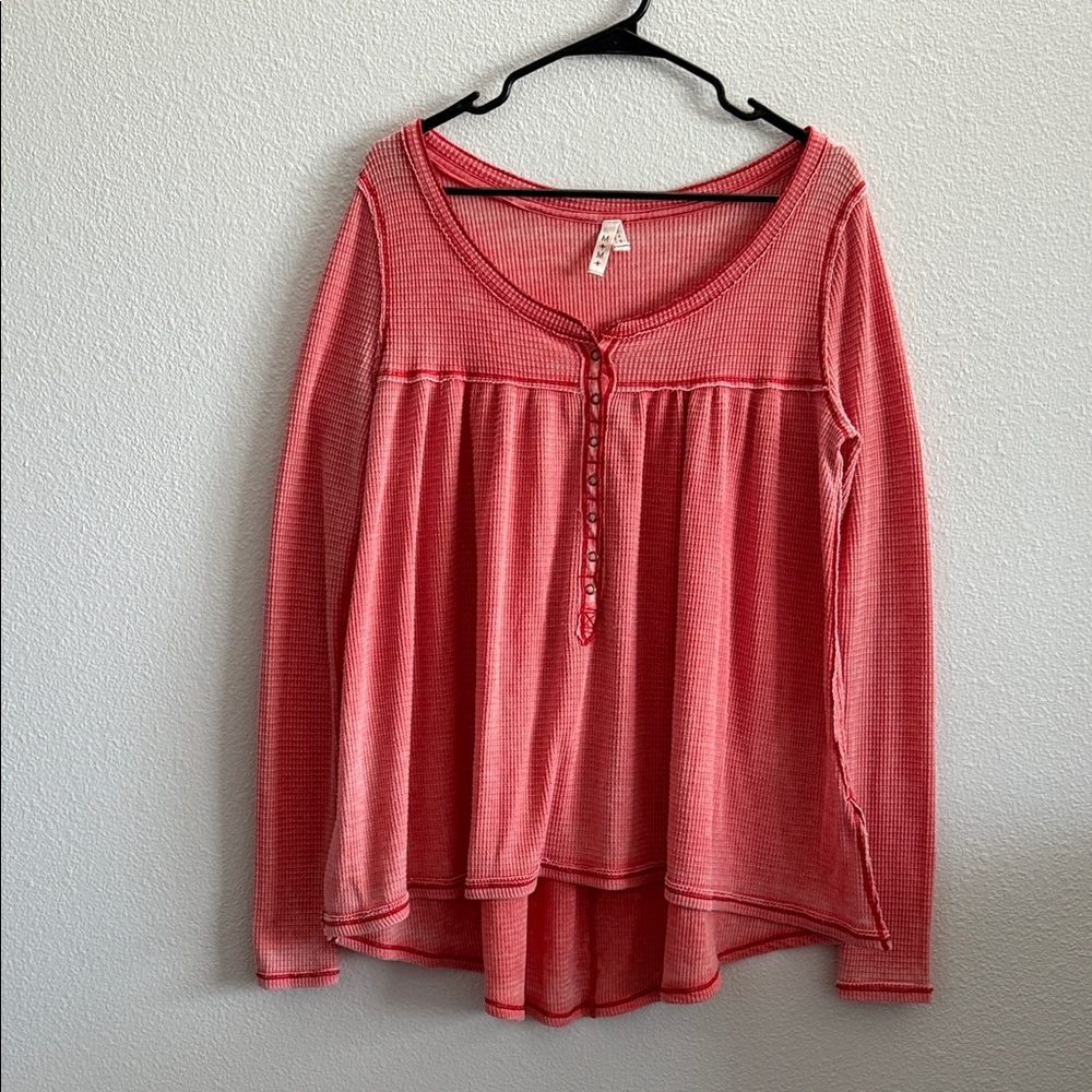 We The Free by Free People Coral Thermal Henley Long Sleeve Top Size M